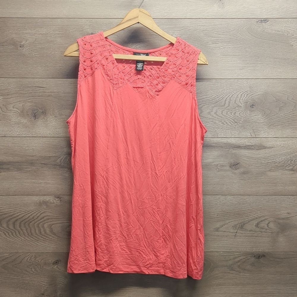 Catherines Crochet Sleeveless Blouse Coral Women's Plus Size 2X
